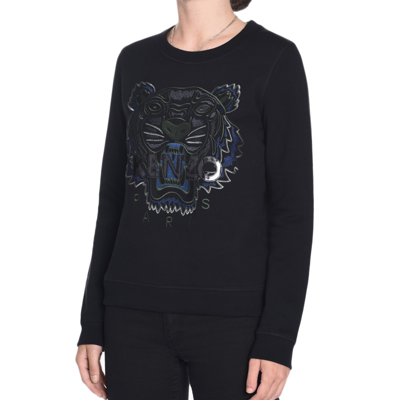 Details for (W) 겐조 블랙 타이거 프린트 코튼 긴팔 풀오버 스웨트셔츠 F762SW7054XD-99