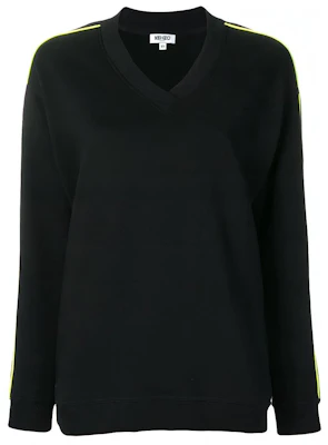 (Women) Kenzo Black V-Neck Stripe Logo Sweatshirt F952SW774952-99B Order (Women) Kenzo Black V-Neck Stripe Logo Sweatshirt F952SW774952-99B