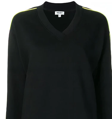 (Women) Kenzo Black V-Neck Stripe Logo Sweatshirt F952SW774952-99B Details for (Women) Kenzo Black V-Neck Stripe Logo Sweatshirt F952SW774952-99B