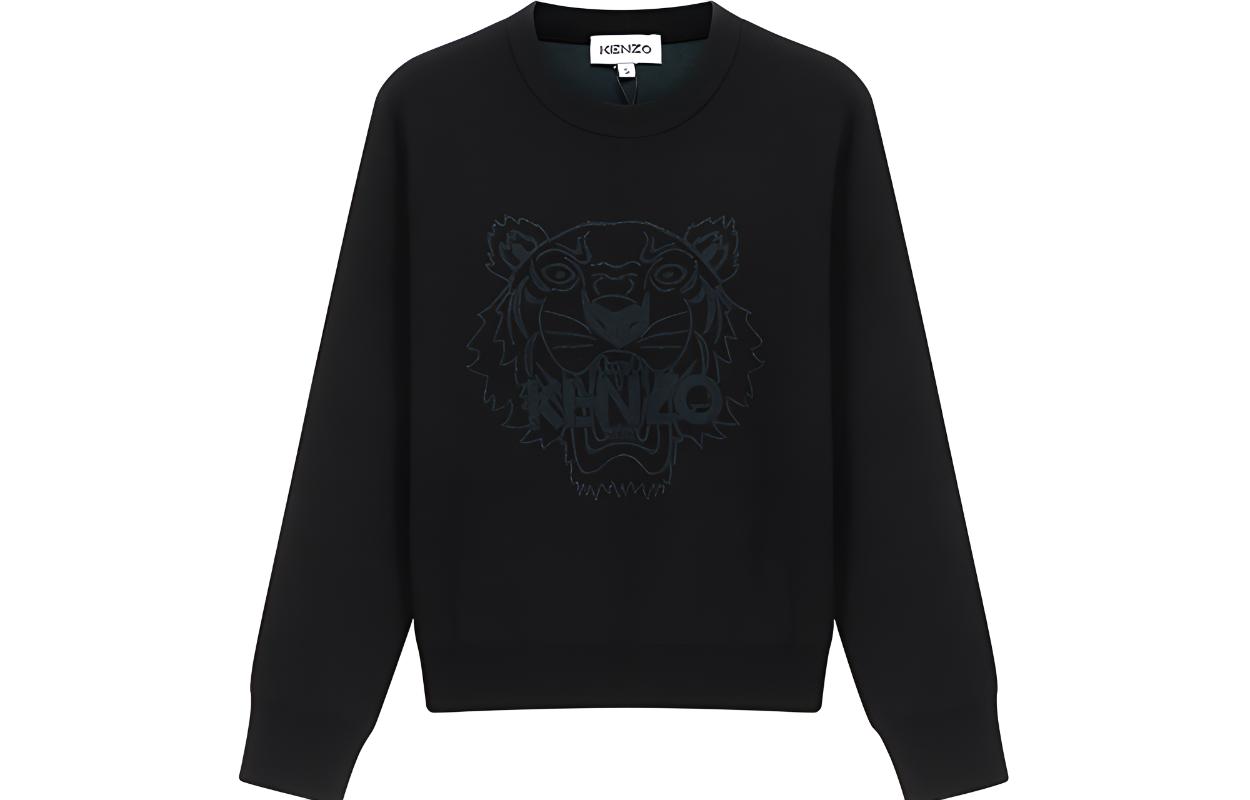(Women) KENZO Black Wool Sweater with Tiger Head Embroidery FA62PU5303XA-99