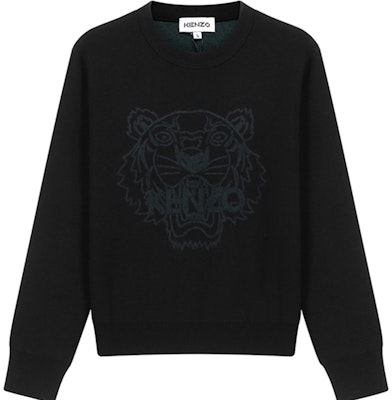(W) KENZO ブラックウールセーター タイガーヘッド刺繍入り FA62PU5303XA-99 Order (W) KENZO ブラックウールセーター タイガーヘッド刺繍入り FA62PU5303XA-99