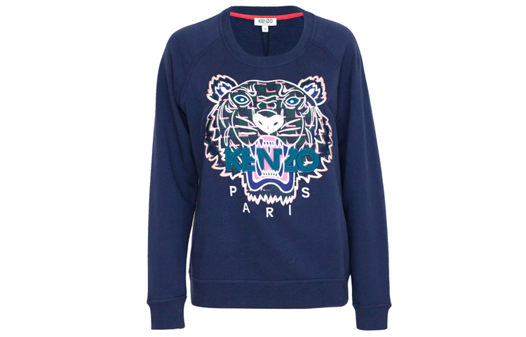 (Women) KENZO Blue Crewneck Pullover Sweatshirt with Animal Print. JMA-4XE-2SW802-78