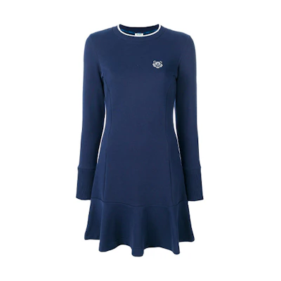 (Women) KENZO Blue Embroidered Tiger Long Sleeve A-Line Dress F762RO814952-77