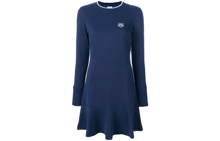 Order (W) KENZO 蓝色刺绣虎头长袖A字连衣裙 F762RO814952-77