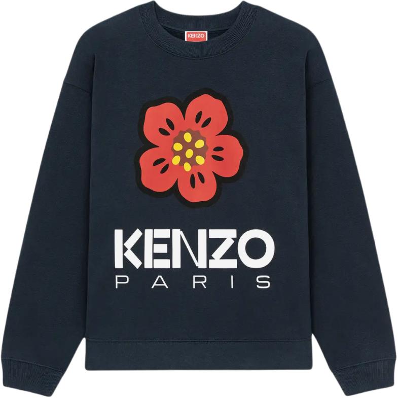 (Women) KENZO BOKE Flower Logo Print Crewneck Sweatshirt Blue  SS23 Collection. FD52SW0364ME-77