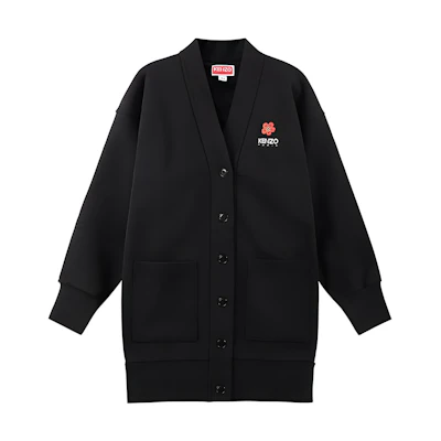 (Women) KENZO Boke Flower Logo V-Neck Floral Knit Cardigan Black FD62RO7164ME-99J