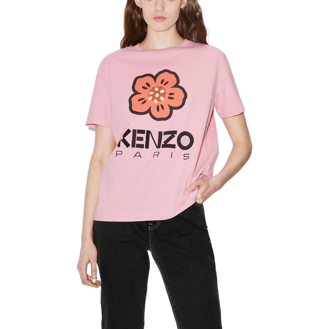 Shop (W) KENZO Boke Flower SS23 T-Shirt Cetak Huruf Bunga Pink. FD52TS0394SO-30