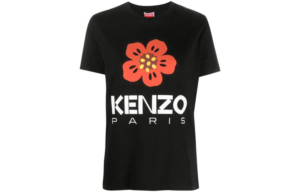 Order (W) KENZO Boke 花 SS23 花卉字母黑色短袖 T 恤 FD52TS0394SO-99J