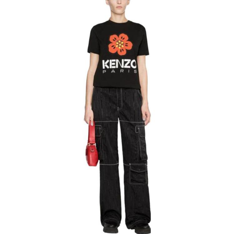 Shop (W) KENZO Boke 花 SS23 花卉字母黑色短袖 T 恤 FD52TS0394SO-99J