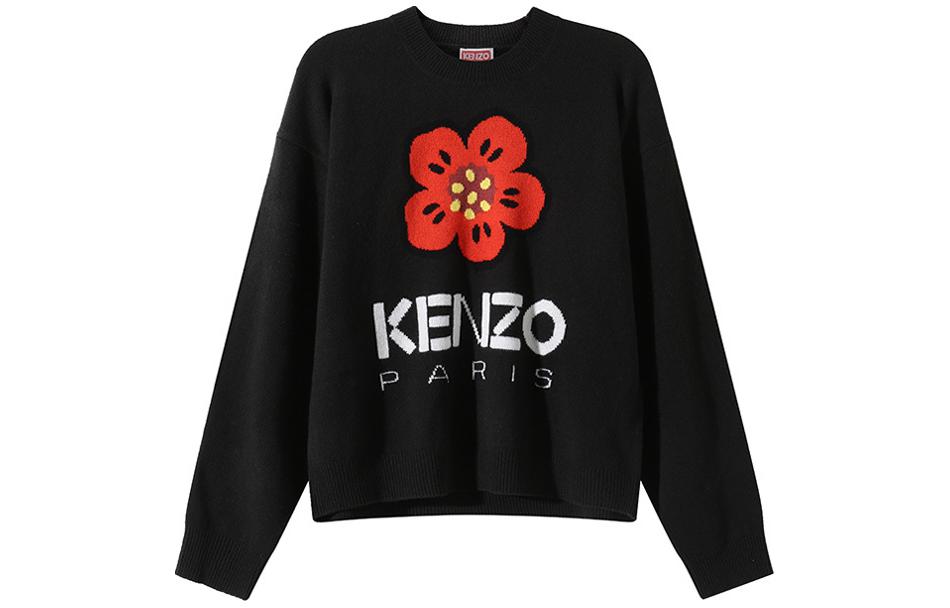 (Women) KENZO BOKE Flower SS24 Black Floral Jacquard Crewneck Sweater FD62PU4303LD-99J