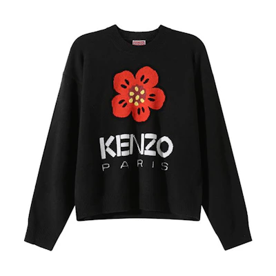 (Women) KENZO BOKE Flower SS24 Black Floral Jacquard Crewneck Sweater FD62PU4303LD-99J