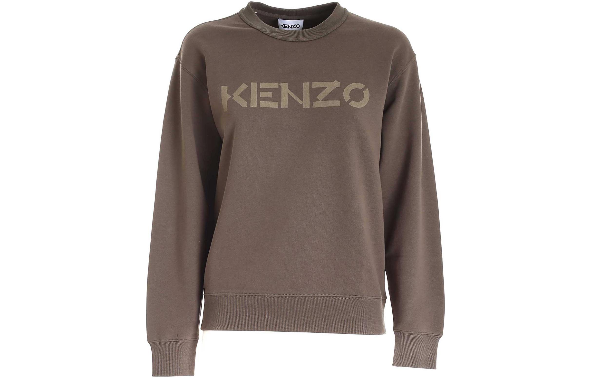 (Women) Kenzo Brown Crewneck Pullover Sweatshirt with Logo Print FB62SW8214ML-52