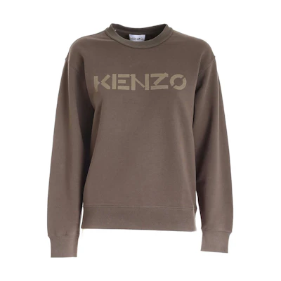 (Women) Kenzo Brown Crewneck Pullover Sweatshirt with Logo Print FB62SW8214ML-52