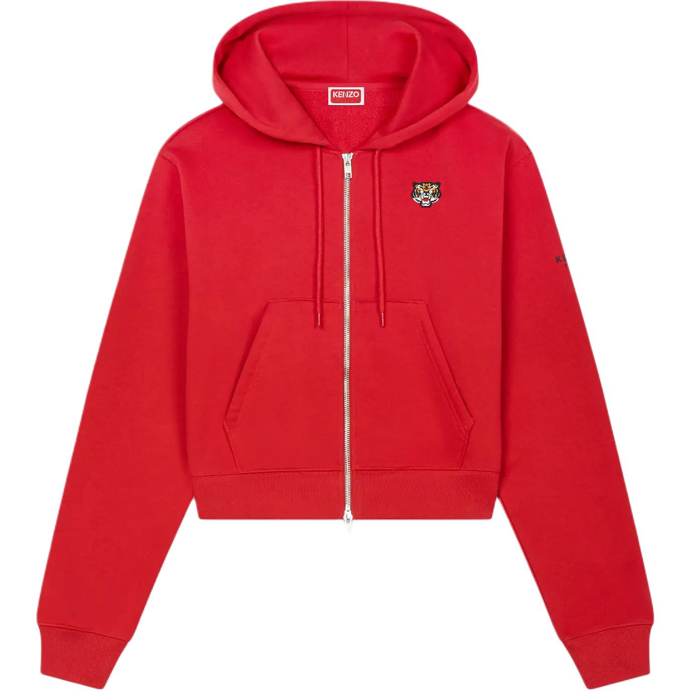 (Women) KENZO Cherry Red  Hoodie with Embroidered Tiger Head Design. FE52SW1474MF-22