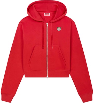 (Women) KENZO Cherry Red Hoodie with Embroidered Tiger Head Design. FE52SW1474MF-22 Order (Women) KENZO Cherry Red Hoodie with Embroidered Tiger Head Design. FE52SW1474MF-22