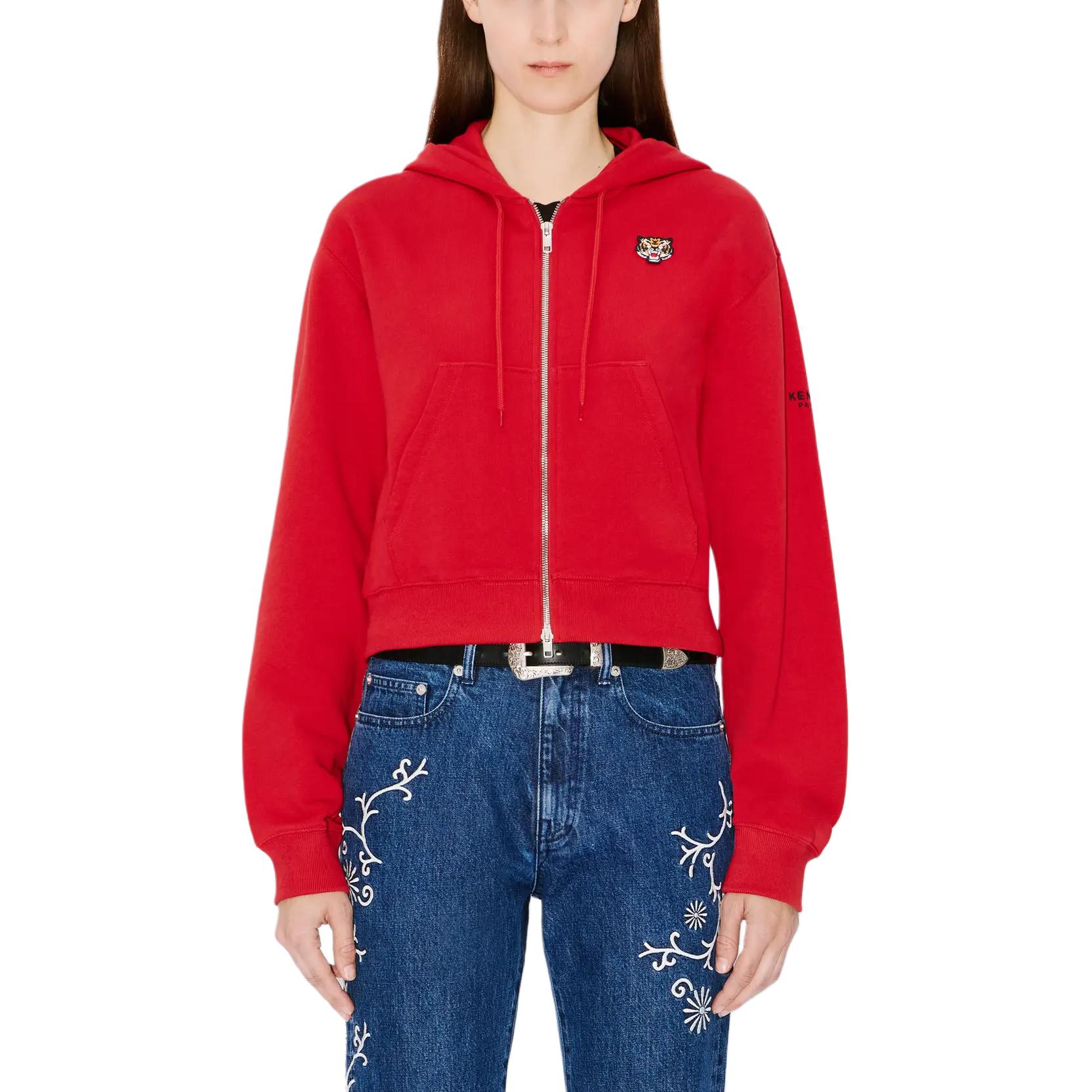 Purchase (Women) KENZO Cherry Red  Hoodie with Embroidered Tiger Head Design. FE52SW1474MF-22