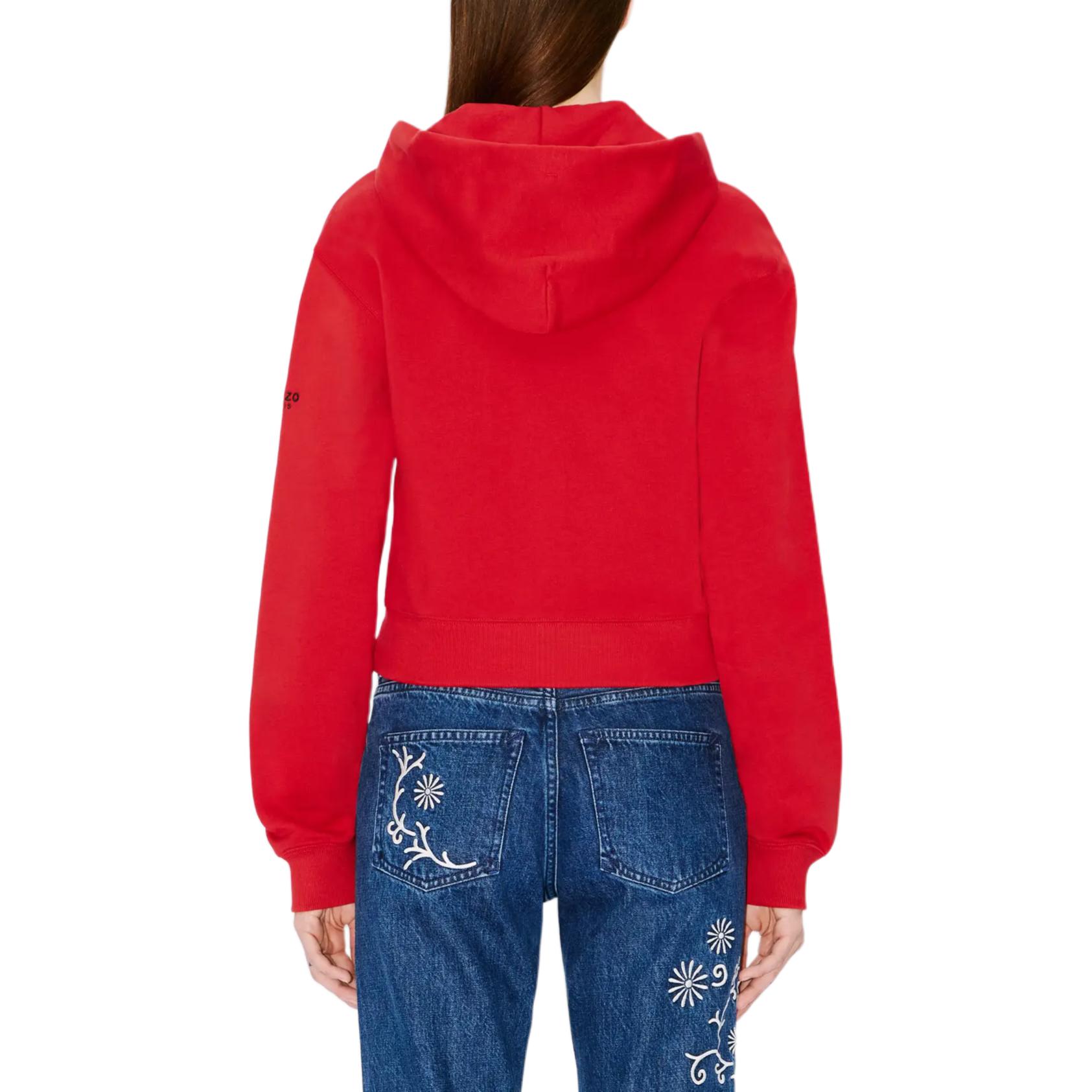 Details for (Women) KENZO Cherry Red  Hoodie with Embroidered Tiger Head Design. FE52SW1474MF-22