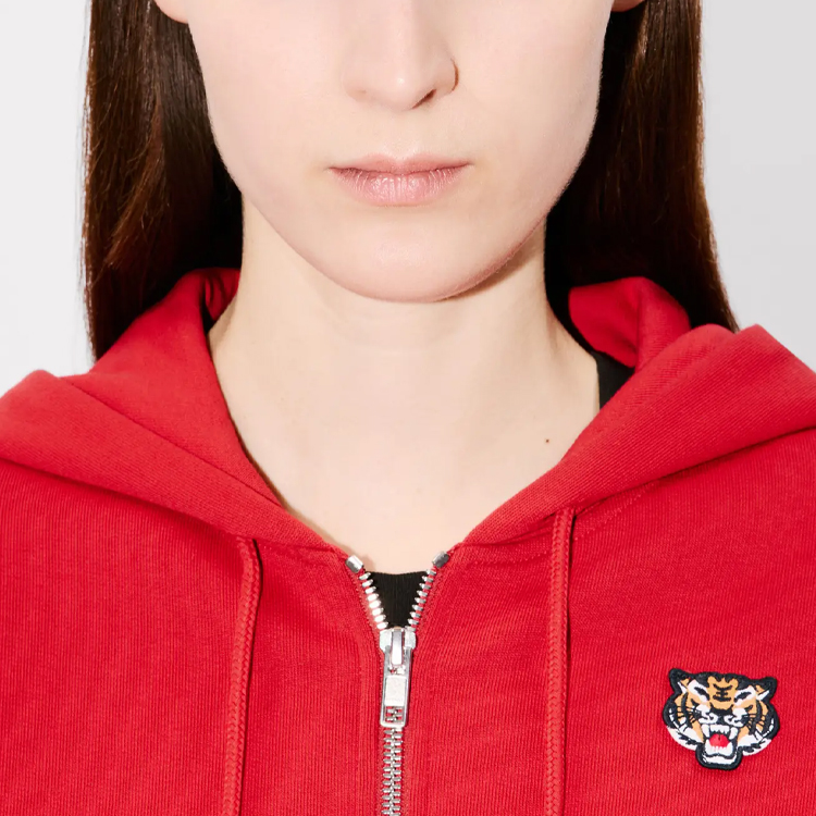 Sizing (Women) KENZO Cherry Red  Hoodie with Embroidered Tiger Head Design. FE52SW1474MF-22