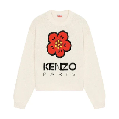 (Women) KENZO Chinese New Year SS23 Boke Floral Knit Sweater Women Cream White FD52PU3803LD-02