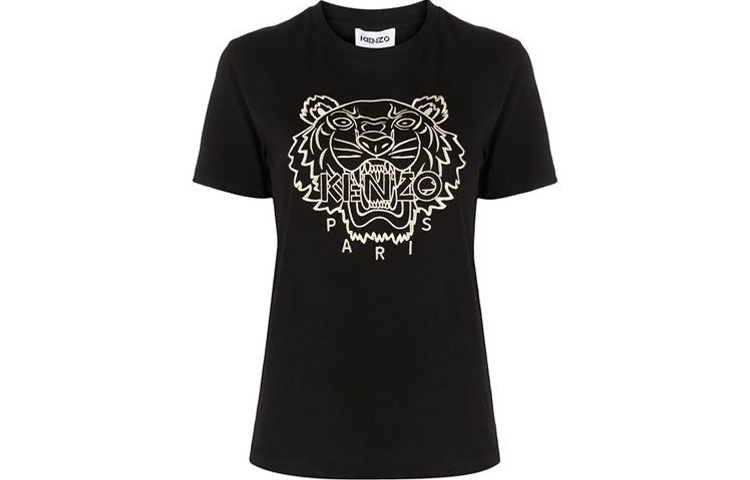 (Women) KENZO Classic Logo Tiger Embroidered Crewneck  T-Shirt Black FB52TS9124SL-99