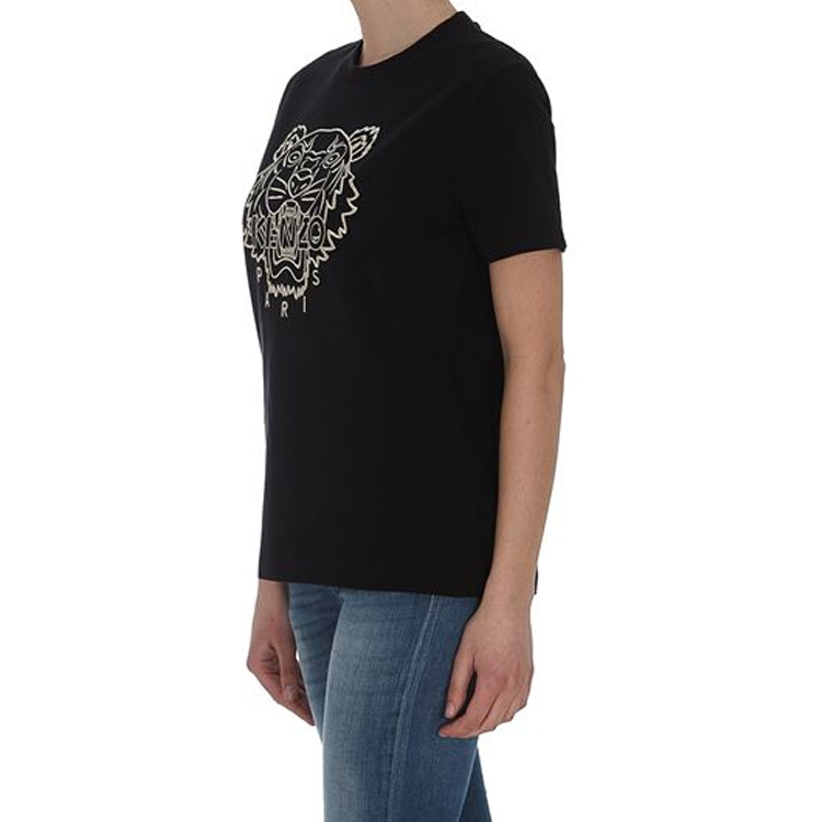 Purchase (W) KENZO Klasik Logo Harimau Baju T-Shirt Hitam Crewneck Bersulam FB52TS9124SL-99