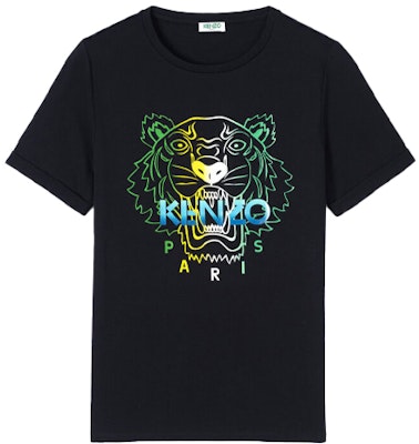 (W) 겐조 클래식 멀티컬러 타이거 그래픽 여성용 블랙 티셔츠 FA5-2TS826-4YH-99 Order (W) 겐조 클래식 멀티컬러 타이거 그래픽 여성용 블랙 티셔츠 FA5-2TS826-4YH-99