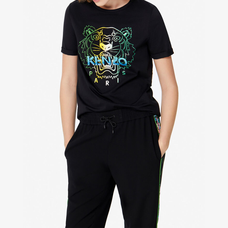 Shop (W) 겐조 클래식 멀티컬러 타이거 그래픽 여성용 블랙 티셔츠 FA5-2TS826-4YH-99