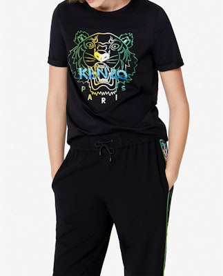 (W) 겐조 클래식 멀티컬러 타이거 그래픽 여성용 블랙 티셔츠 FA5-2TS826-4YH-99 Shop (W) 겐조 클래식 멀티컬러 타이거 그래픽 여성용 블랙 티셔츠 FA5-2TS826-4YH-99