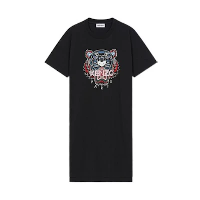 (Women) KENZO Classic Tiger Head Embroidered Logo Black Casual Dress FC52RO7754YL-99