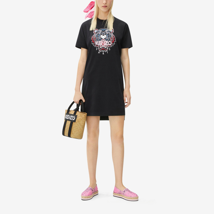 Lookbook (W) KENZO 经典虎头刺绣标志黑色休闲连衣裙 FC52RO7754YL-99
