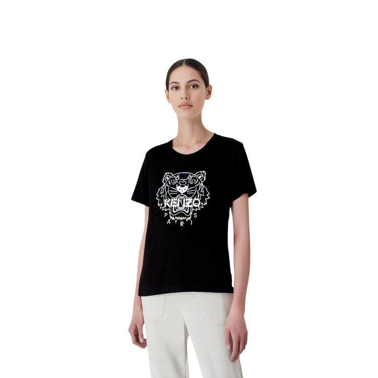 Shop (W) KENZO Camiseta Negra Regular Fit con Logo Clásico de Tigre en el Pecho PF762TS8494YG-99