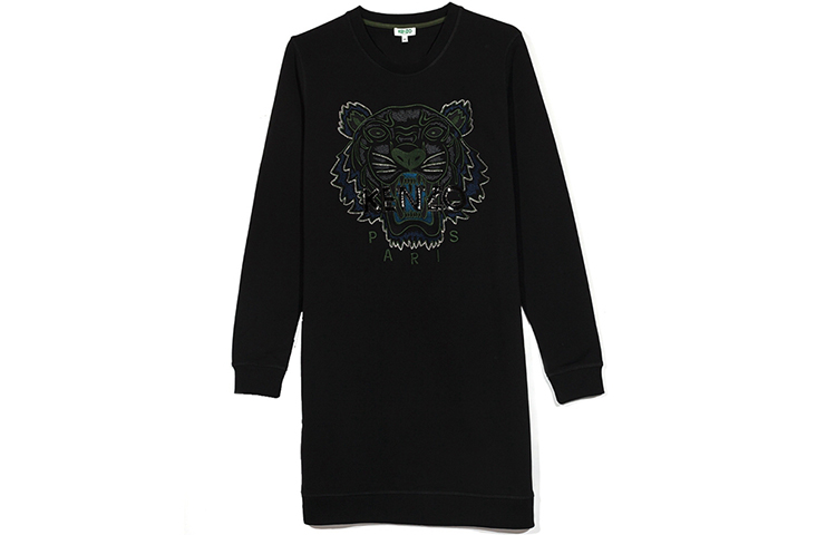 (Women) Kenzo Classic Tiger Print Black Crewneck Sweatshirt Dress  PF762RO8354XD-99