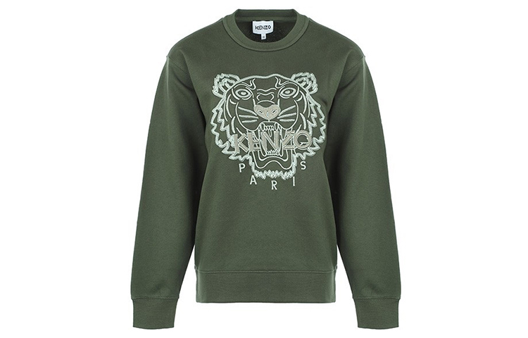 (Women) Kenzo Classic Tiger Print Crewneck Pullover Green Sweater FB62SW8214XF-51