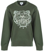 (Women) Kenzo Classic Tiger Print Crewneck Pullover Green Sweater FB62SW8214XF-51 (Women) Kenzo Classic Tiger Print Crewneck Pullover Green Sweater FB62SW8214XF-51