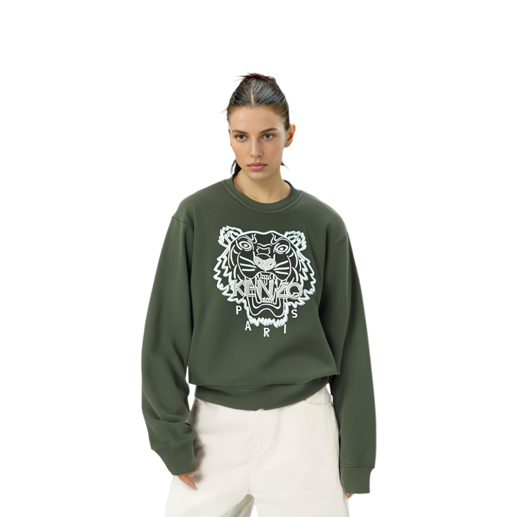 Details for (W) ケンゾー クラシック タイガー プリント クルーネック グリーン セーター FB62SW8214XF-51