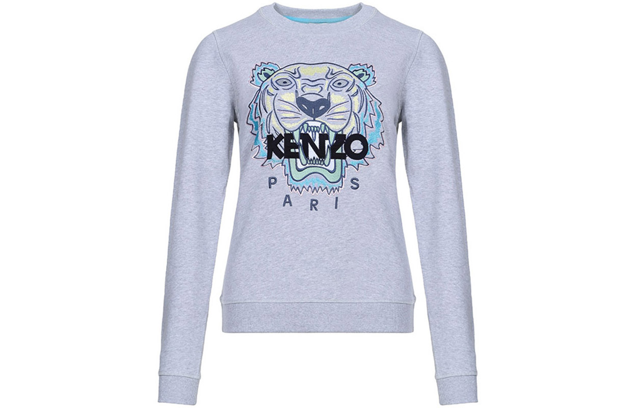(Women) KENZO Cotton Pullover Sweatshirt with Tiger Print Pearl Grey F962SW7054XA-94