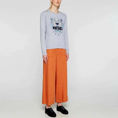 (Women) KENZO Cotton Pullover Sweatshirt with Tiger Print Pearl Grey F962SW7054XA-94 Shop (Women) KENZO Cotton Pullover Sweatshirt with Tiger Print Pearl Grey F962SW7054XA-94