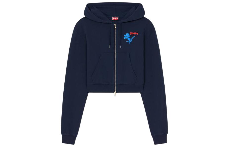 (Women) Kenzo Drawn Flowers Embroidered Hoodie Sweatshirt Navy Blue FE52SW1184MI-77