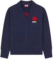 (Women) KENZO Drawn Varsity Embroidered Logo Cardigan Navy Blue Knit Sweater FE52SW1264ME-77 (Women) KENZO Drawn Varsity Embroidered Logo Cardigan Navy Blue Knit Sweater FE52SW1264ME-77