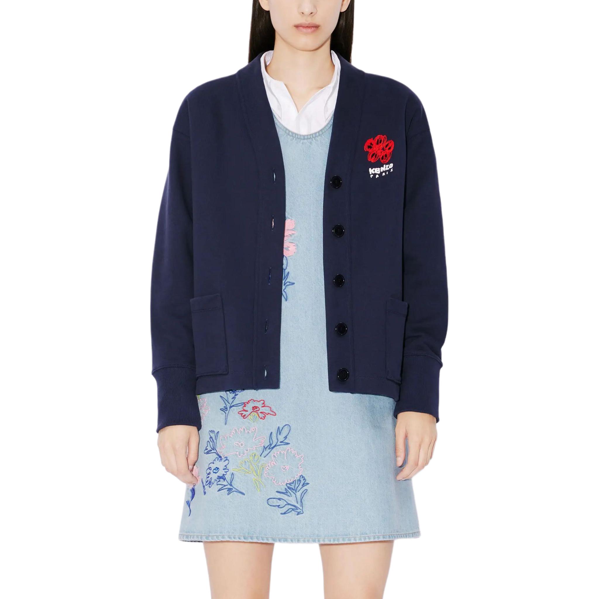 Purchase (W) KENZO Cardigan Logo Sulaman Varsity Biru Navy Baju Rajut FE52SW1264ME-77