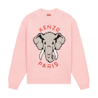 (Women) KENZO Elephant Wool Jumper Pink Animal Print Crewneck Sweater FD52PU3653BA-34