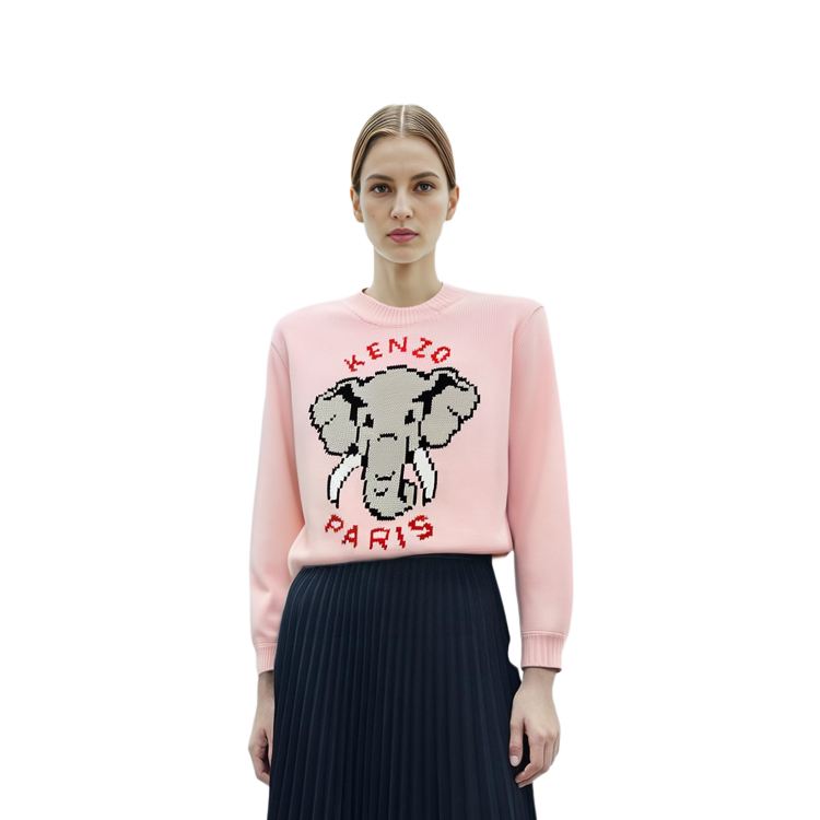 (Women) KENZO Elephant Wool Jumper Pink  Animal Print Crewneck Sweater FD52PU3653BA-34 圖 4