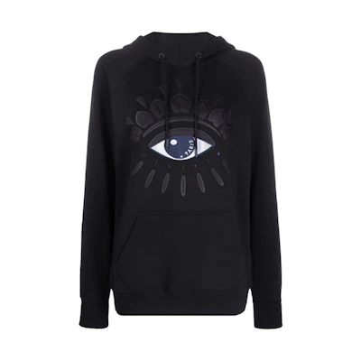 (Women) KENZO Embroidered Eye Logo Hoodie Black Color FA52SW7724XM-99