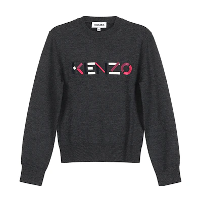 (Women) KENZO Embroidered Logo Wool Knit Sweater Dark Grey FA62PU5413LA-97