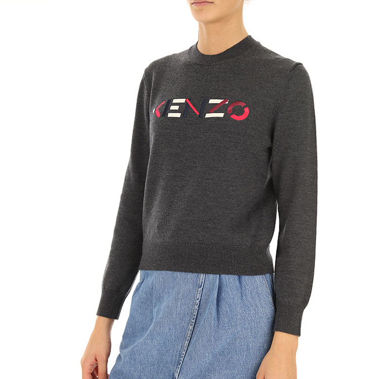 Purchase (W) KENZO Baju Sejuk Rajut Wool Logo Sulaman Kelabu Gelap FA62PU5413LA-97