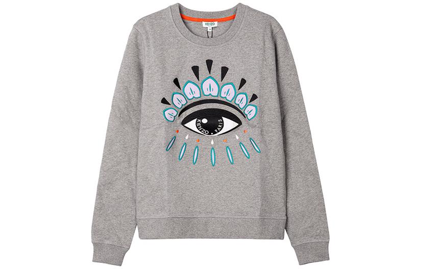 Order (W) KENZO Sweatshirt Abu-abu Crewneck dengan Desain Cetak Grafis Mata F862SW7104XC-95