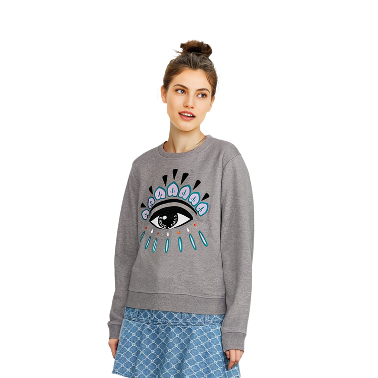 Shop (W) KENZO Sweatshirt Abu-abu Crewneck dengan Desain Cetak Grafis Mata F862SW7104XC-95