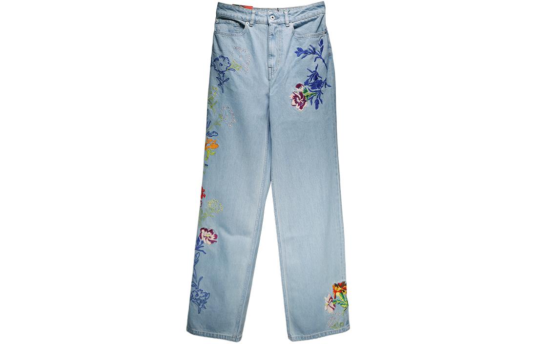 (Women) KENZO Floral Print Zipper Jeans Women’s Light Blue 2DP2226B4-DT
