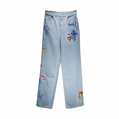 (Women) KENZO Floral Print Zipper Jeans Women’s Light Blue 2DP2226B4-DT