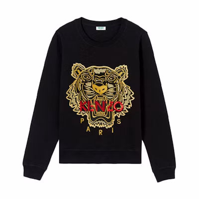 (Women) Kenzo FW21 Black Embroidered Tiger Crewneck Sweatshirt F952SW7054X7-99